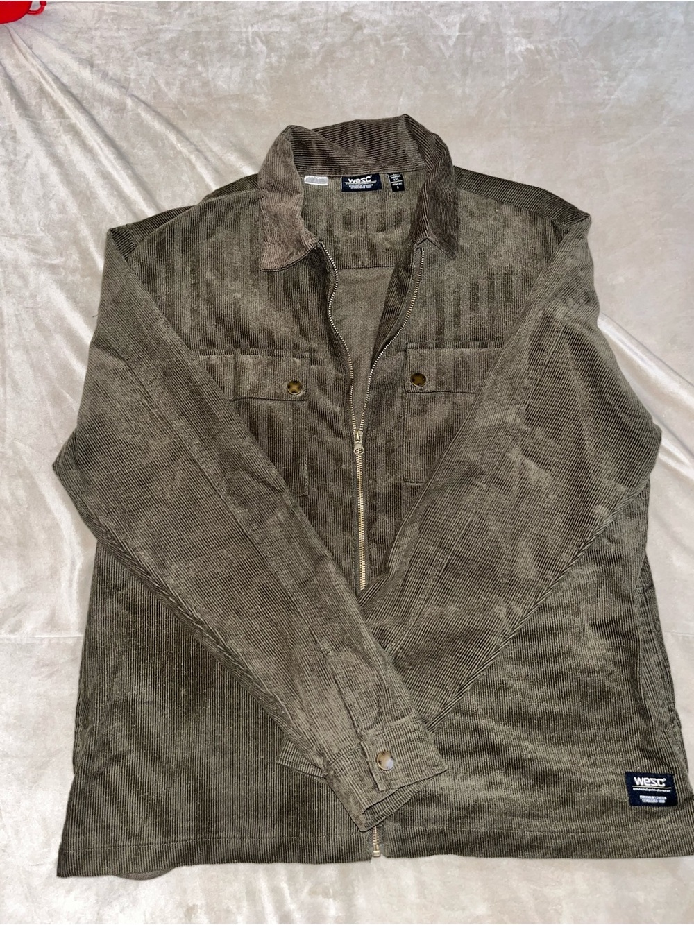 WESC Olive Green Corduroy Zip Shirt Jacket